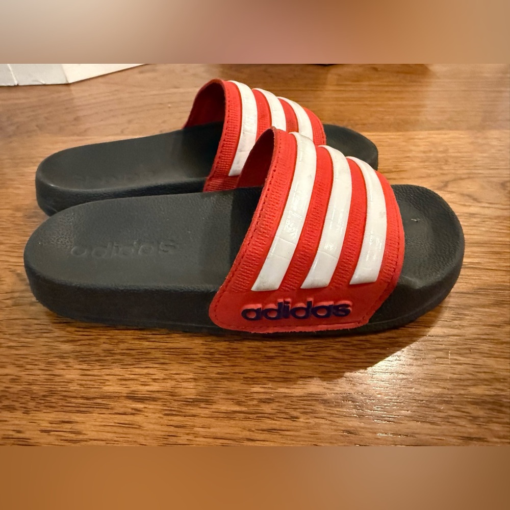 Adidas Kids Red and White Slide Sandals